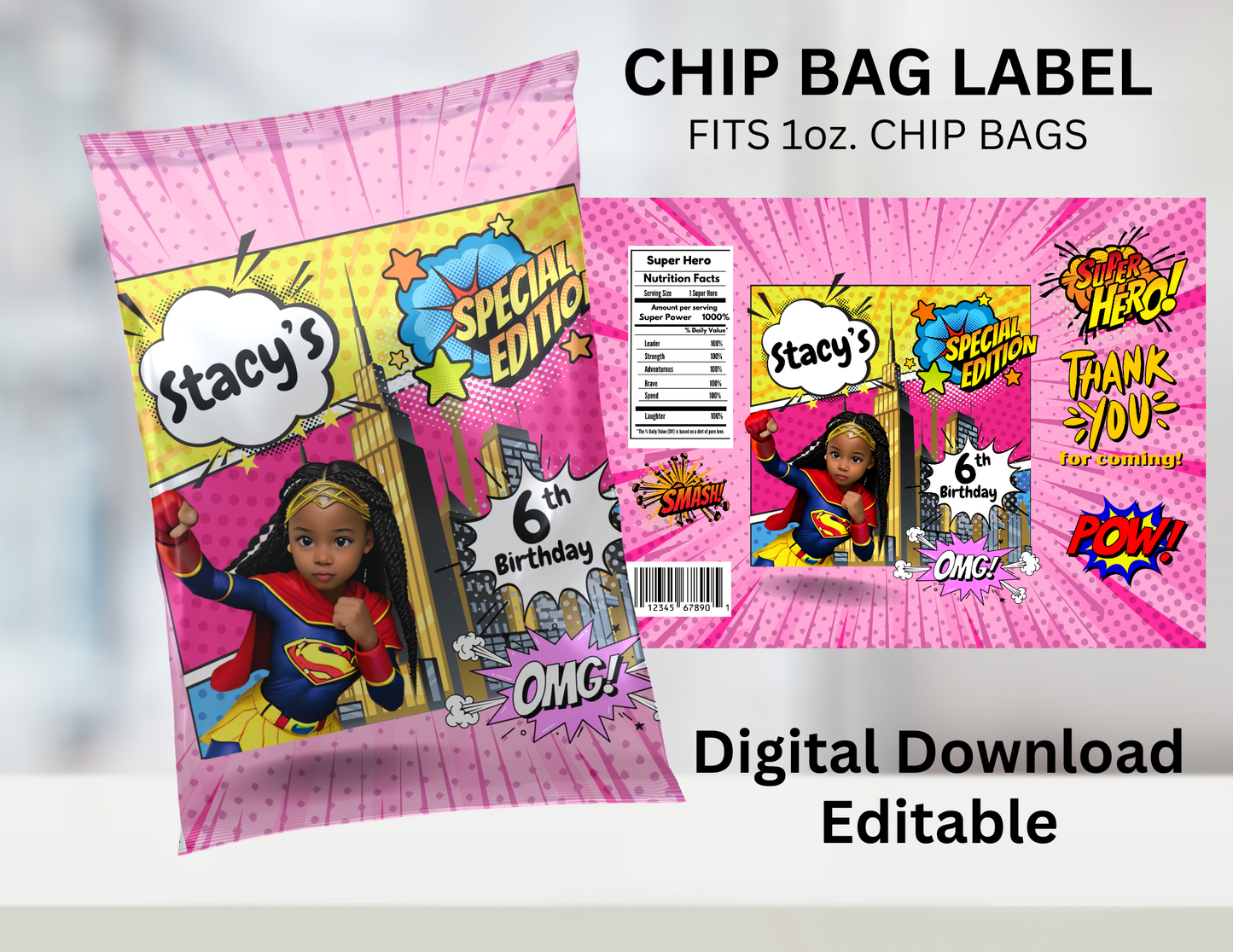 Super Girl Chip Bag Digital Download