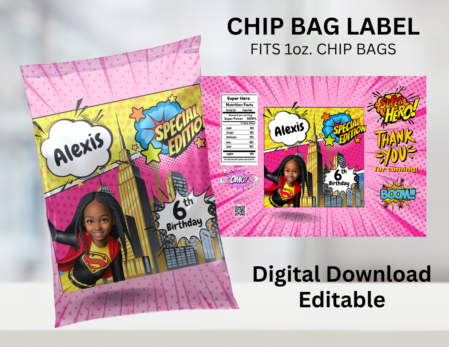 Super Girl Chip Bag Digital Download